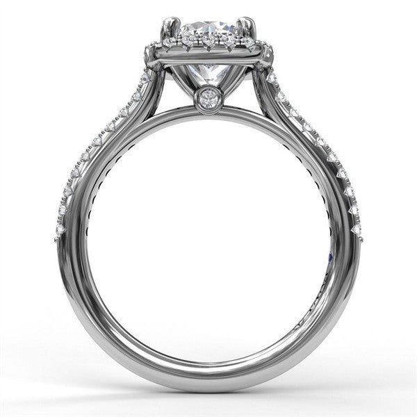 14K Cushion Halo Diamond Semi-Mount Engagement Ring