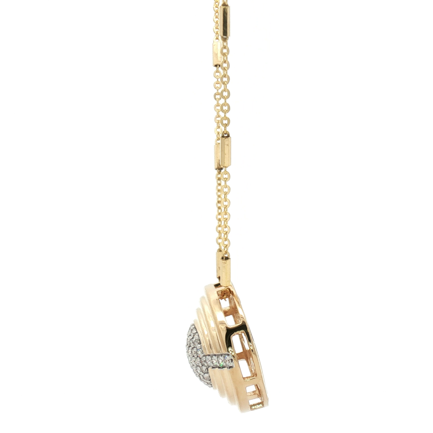 14 Karat Two Tone Gold Diamonds Pave Oval Disc Pendant