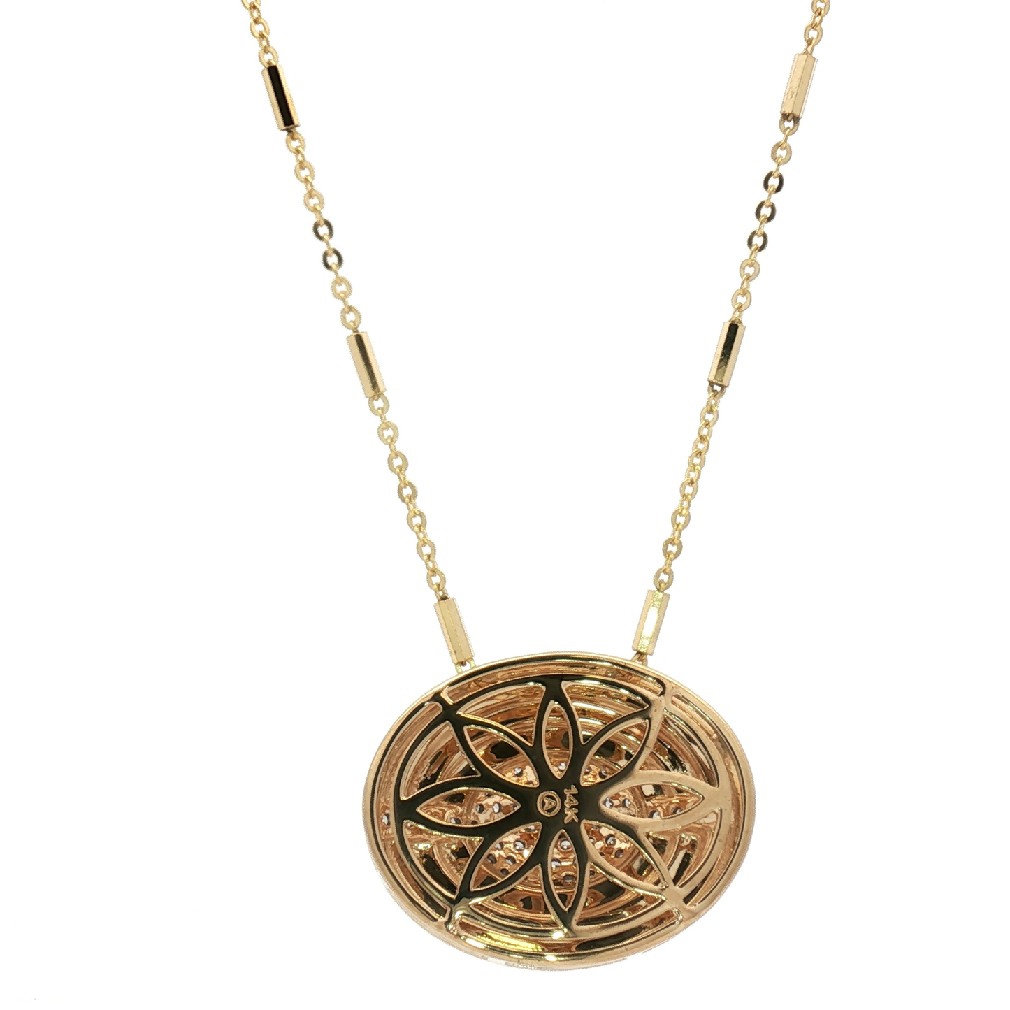 14 Karat Two Tone Gold Diamonds Pave Oval Disc Pendant