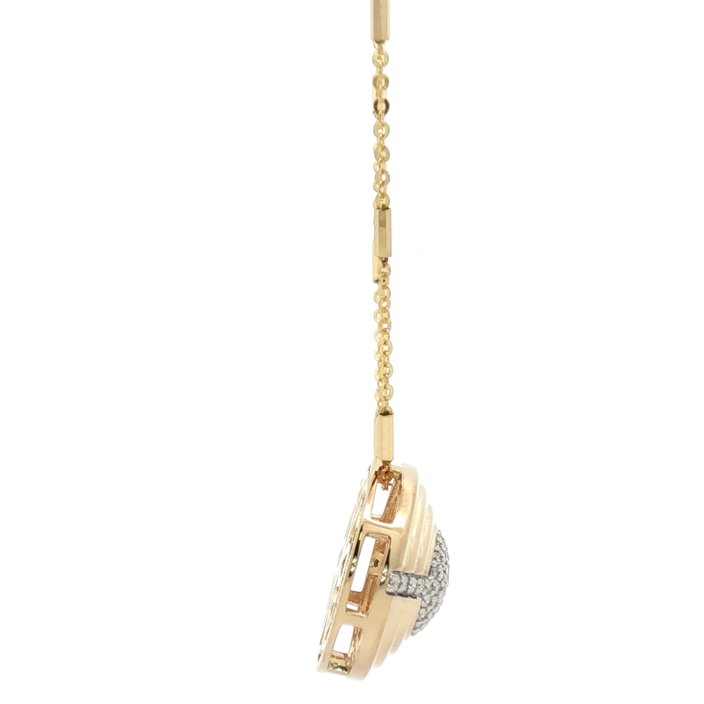 14 Karat Two Tone Gold Diamonds Pave Oval Disc Pendant