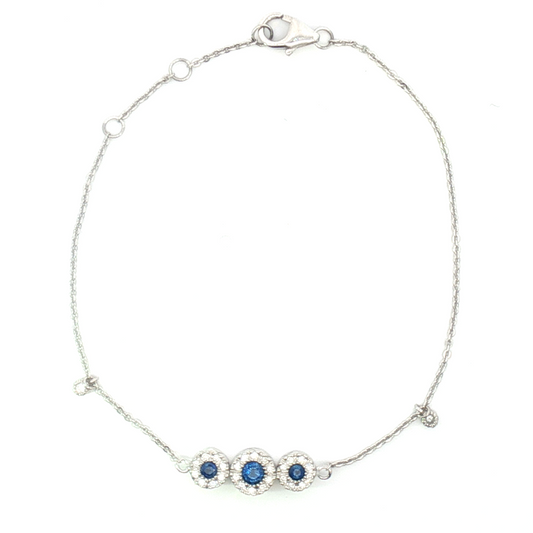 14K Blue Sapphire & Diamond Halo Stationary Chain Bracelet