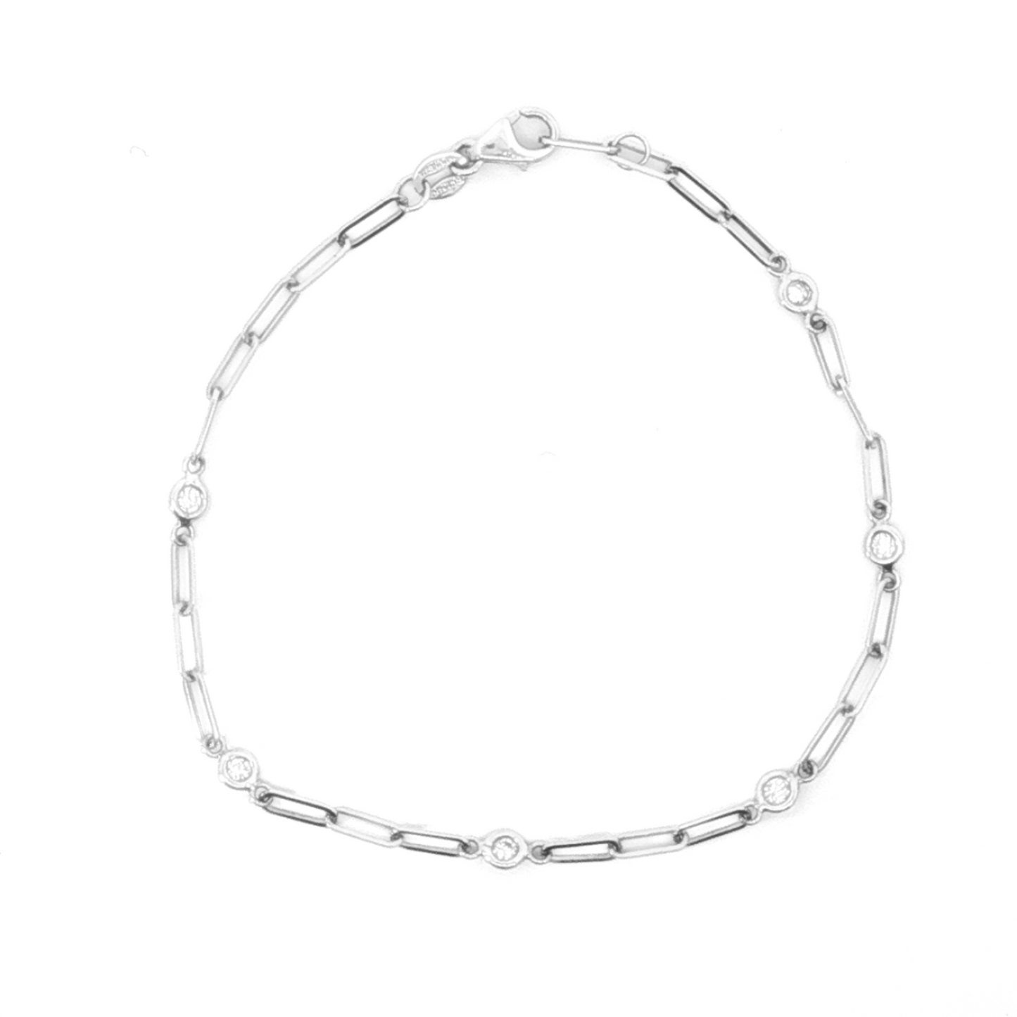 14K White Diamond Paperclip By-the-Yard Station Bracelet
