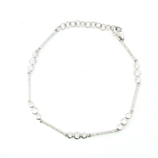 14 Karat White Gold Thin Diamond Bar Link Bracelet