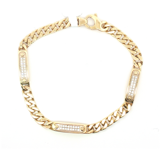 14K Pave Bar Station Solid Link Bracelet