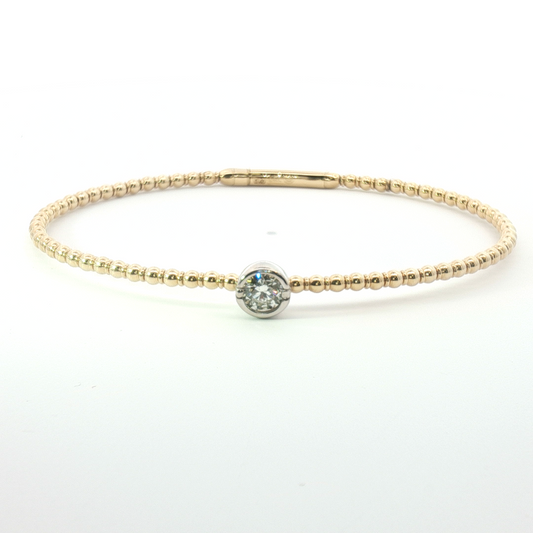 14K Bezel Solitaire Diamond Beaded Bangle Bracelet