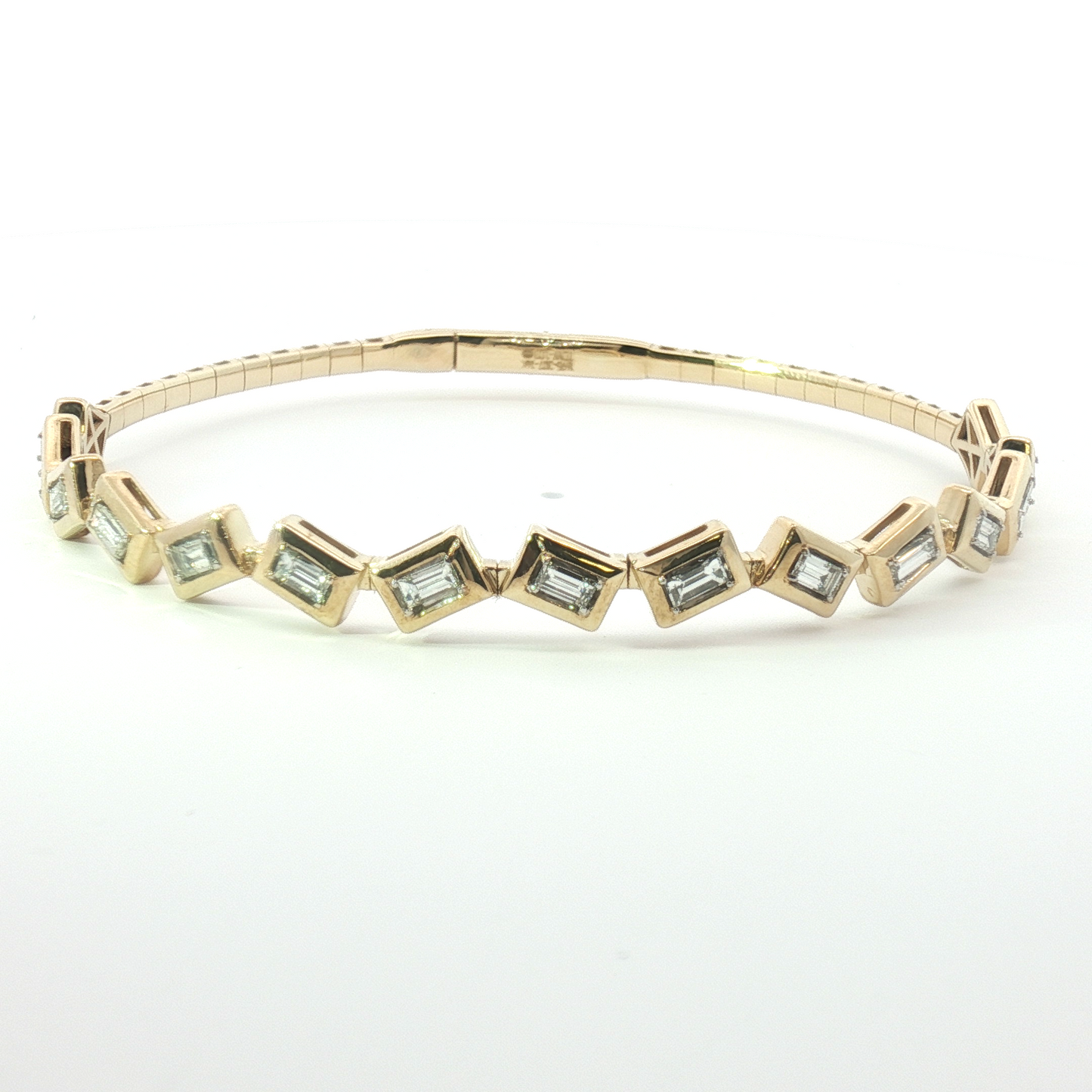 14K Tilting Bezel Baguette Diamond Bangle Bracelet