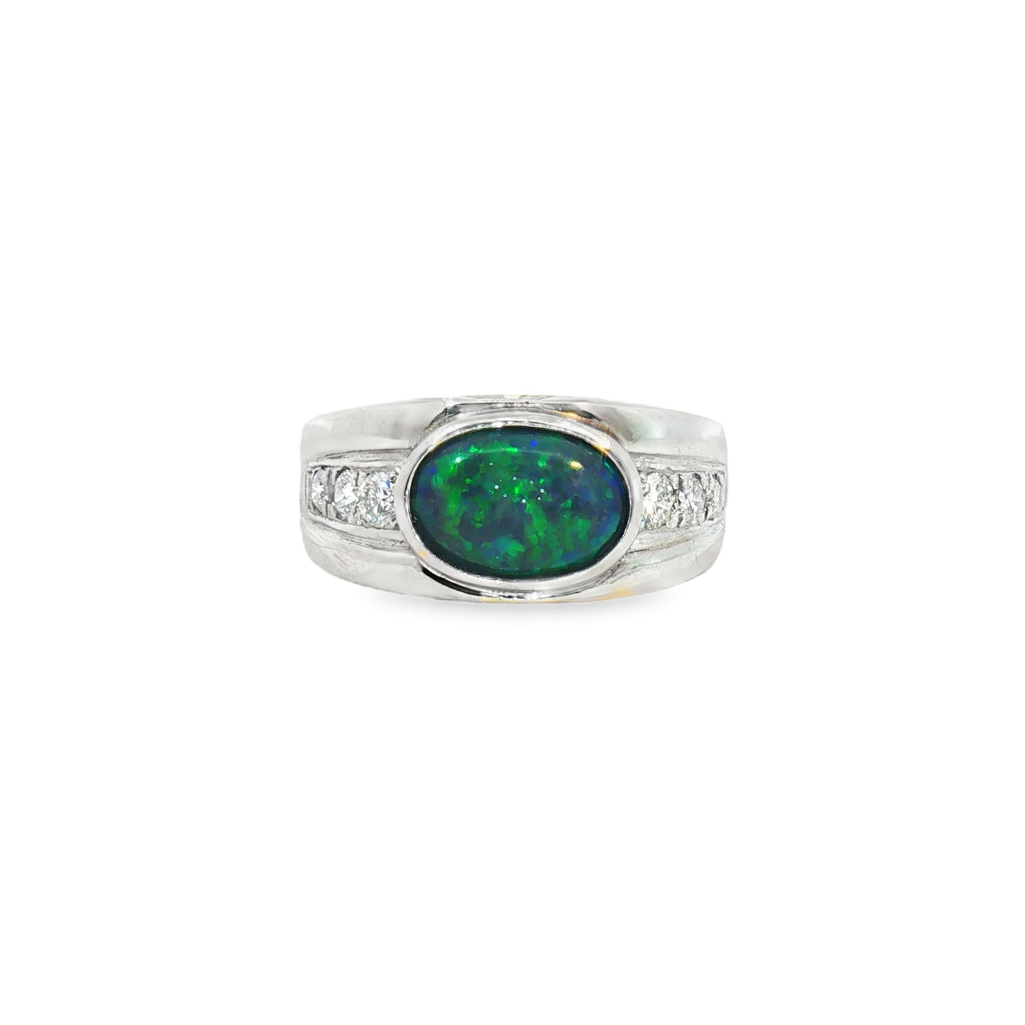 Platinum East West Oval Black Opal Fashion Ring