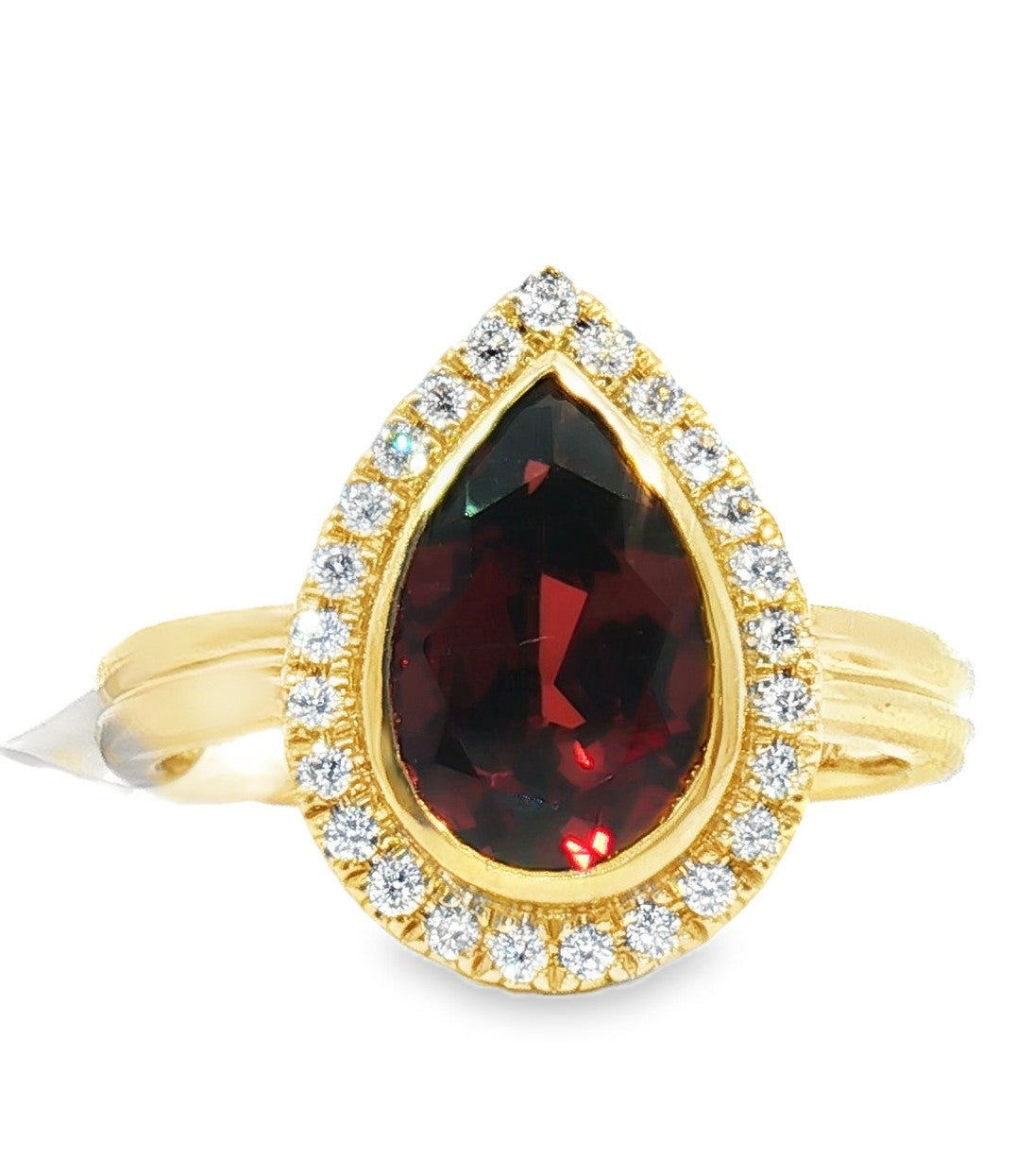 14K Pear Garnet Bezel Halo Fashion Ring
