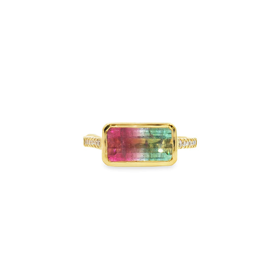 18K East West Bezel Watermelon Tourmaline Fashion Ring