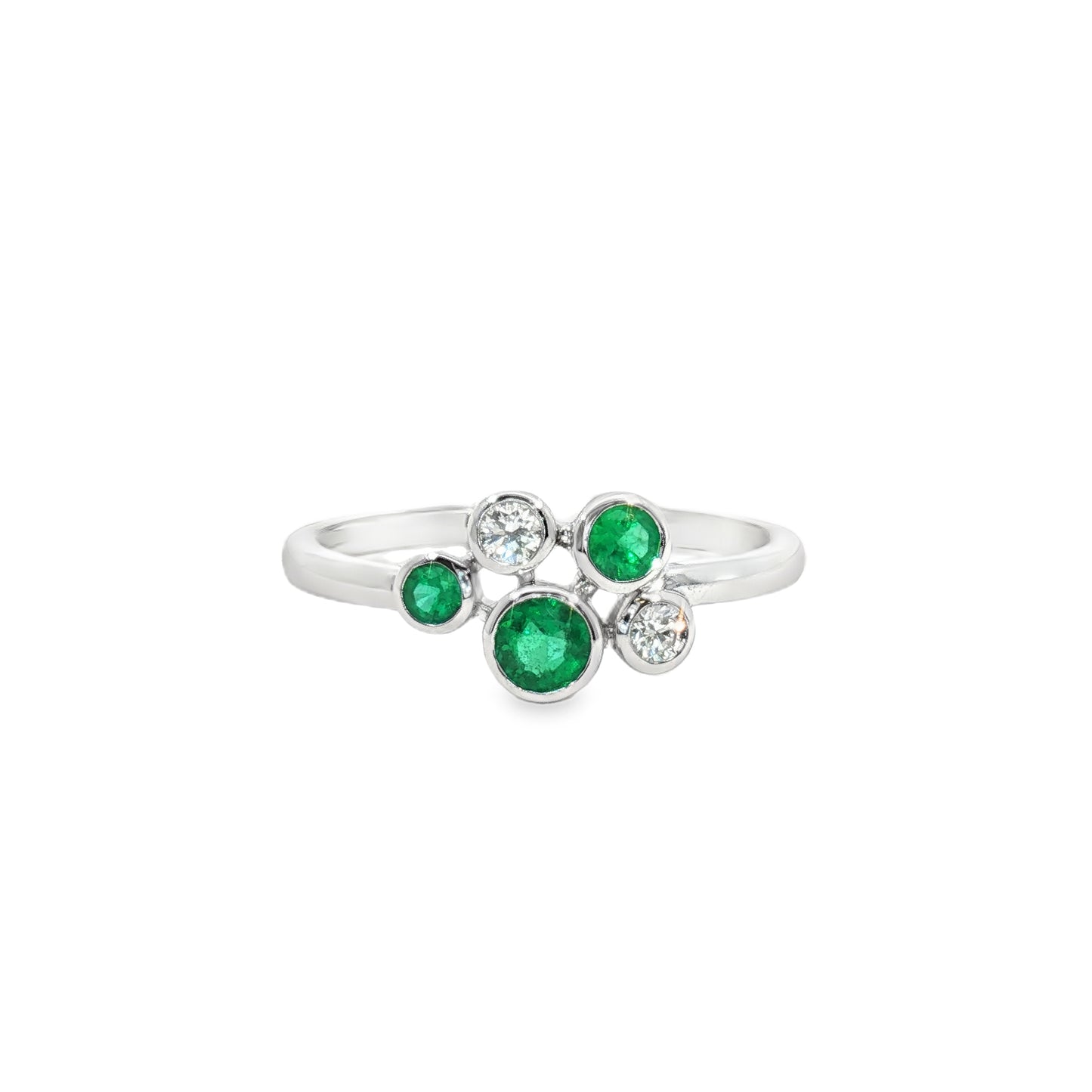 14K Cluster Bezel Emerald & Diamond Fashion Ring