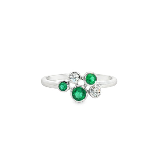 14K Cluster Bezel Emerald & Diamond Fashion Ring