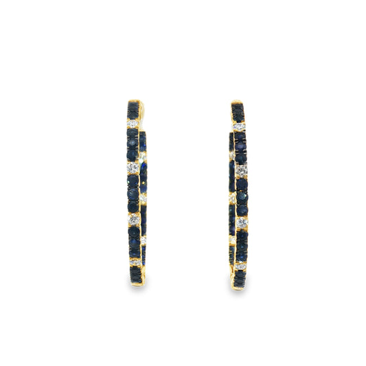 14 Karat Sapphire & Diamond Hoop Earrings