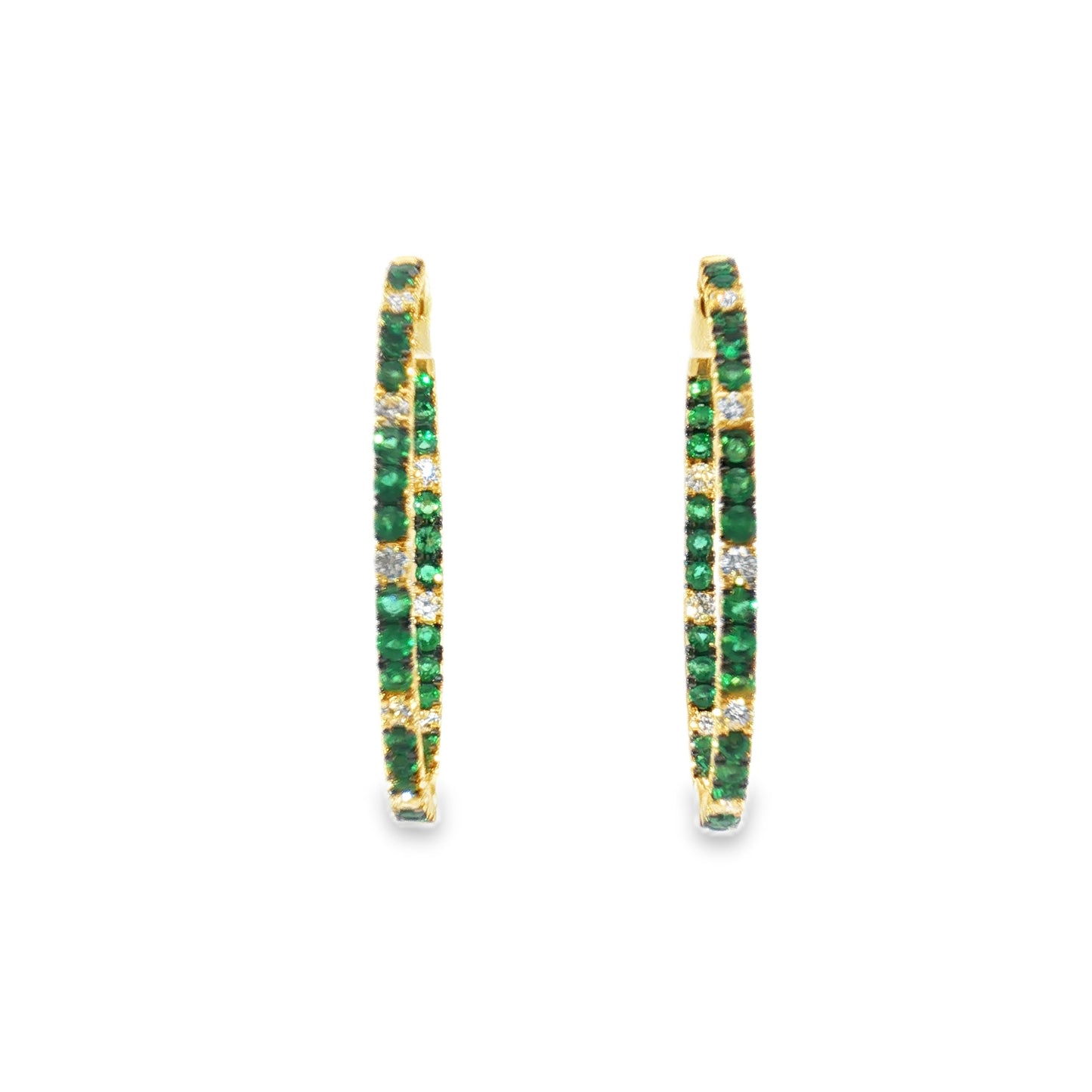 14 Karat Emerald & Diamond Hoop Earrings
