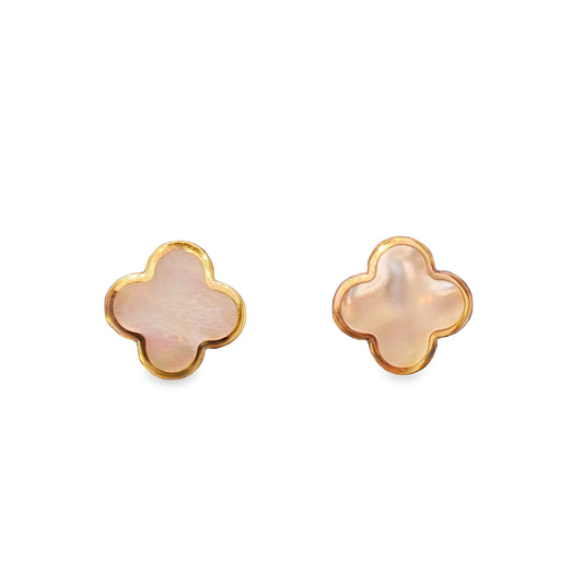 14 Karat Yellow Mother Of Pearls Clover Earrings