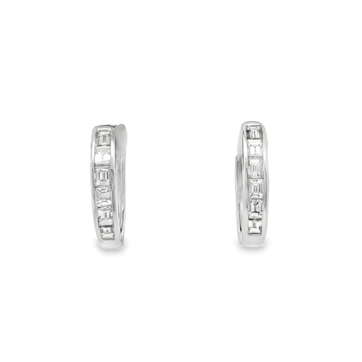 14K Channel-Set Baguette Diamond Hoop Earrings