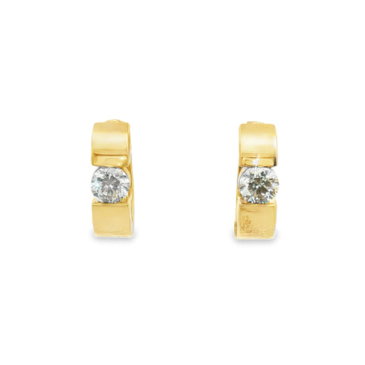 14K Faux Tension Set Diamond 4.5mm Hoop Earrings