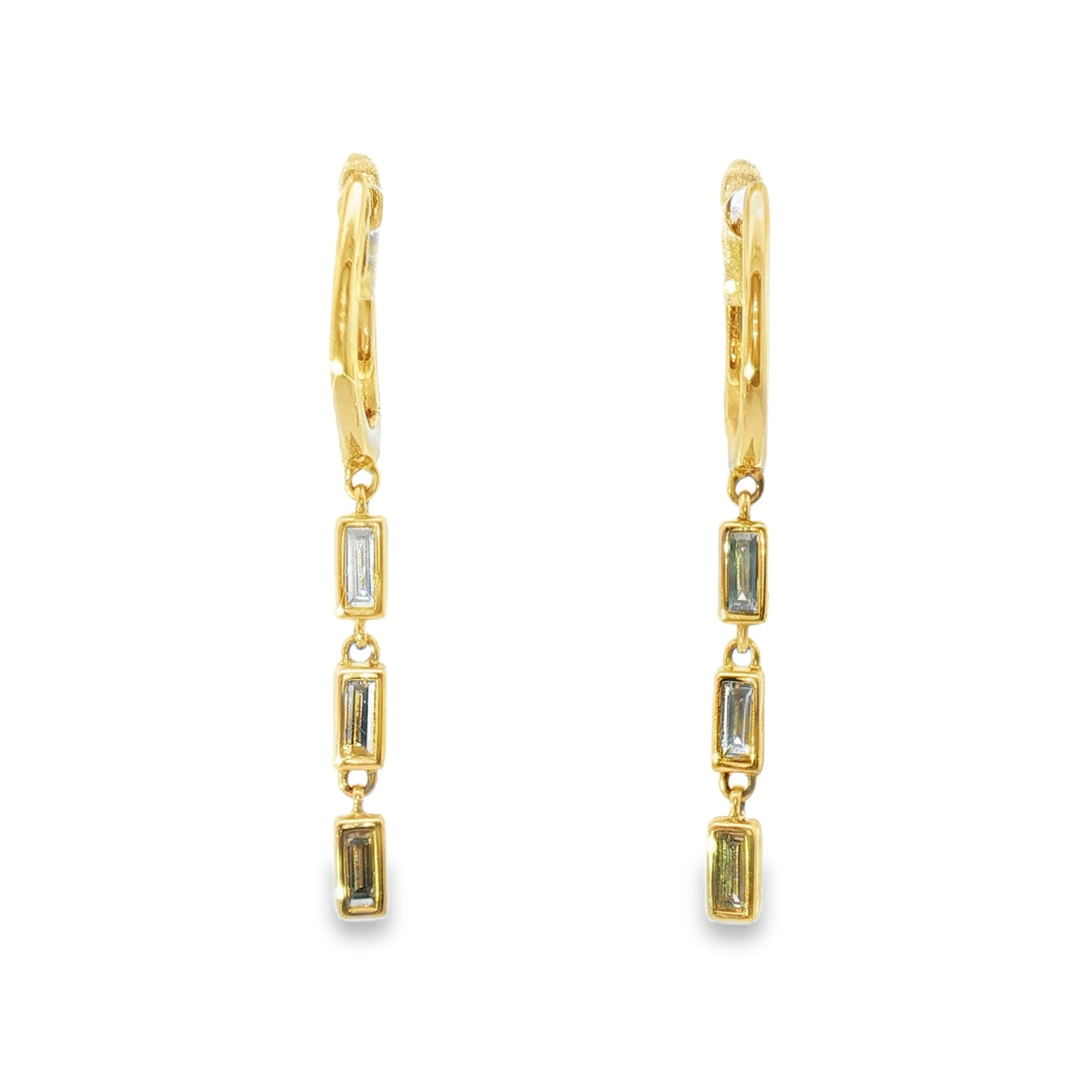 14K Baguette Diamond Dangle Earrings