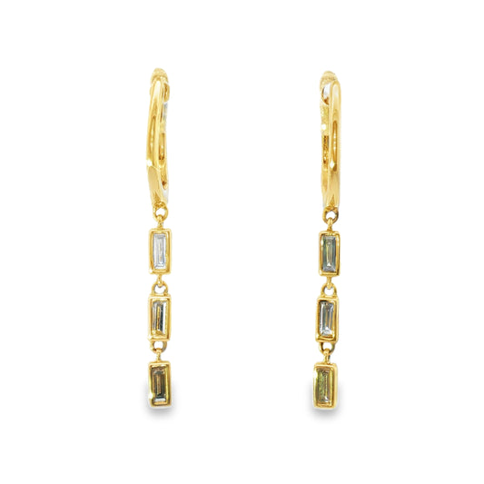 14K Baguette Diamond Dangle Earrings