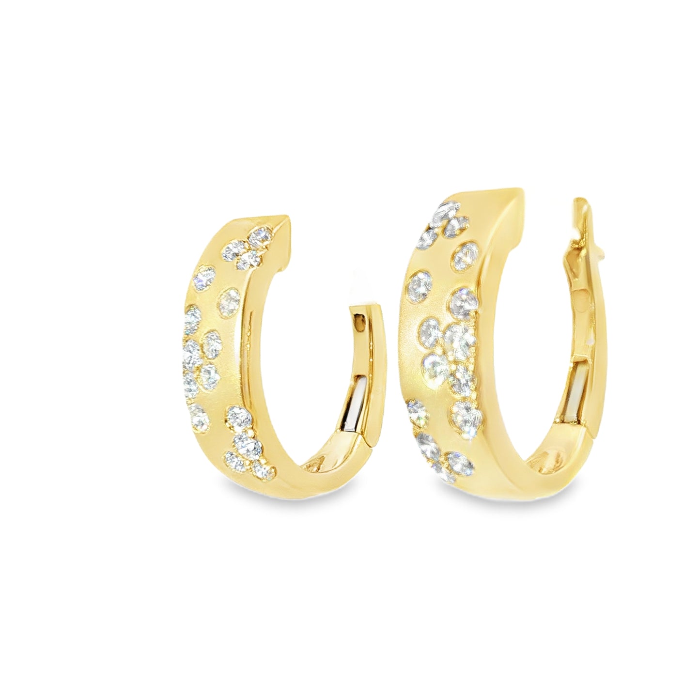 14K Scattered Flush-Set Diamond Wide Huggie Hoop Earrings