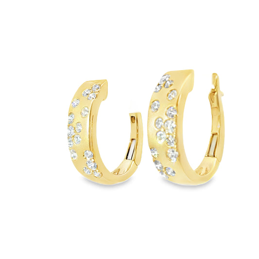 14K Scattered Flush-Set Diamond Wide Huggie Hoop Earrings
