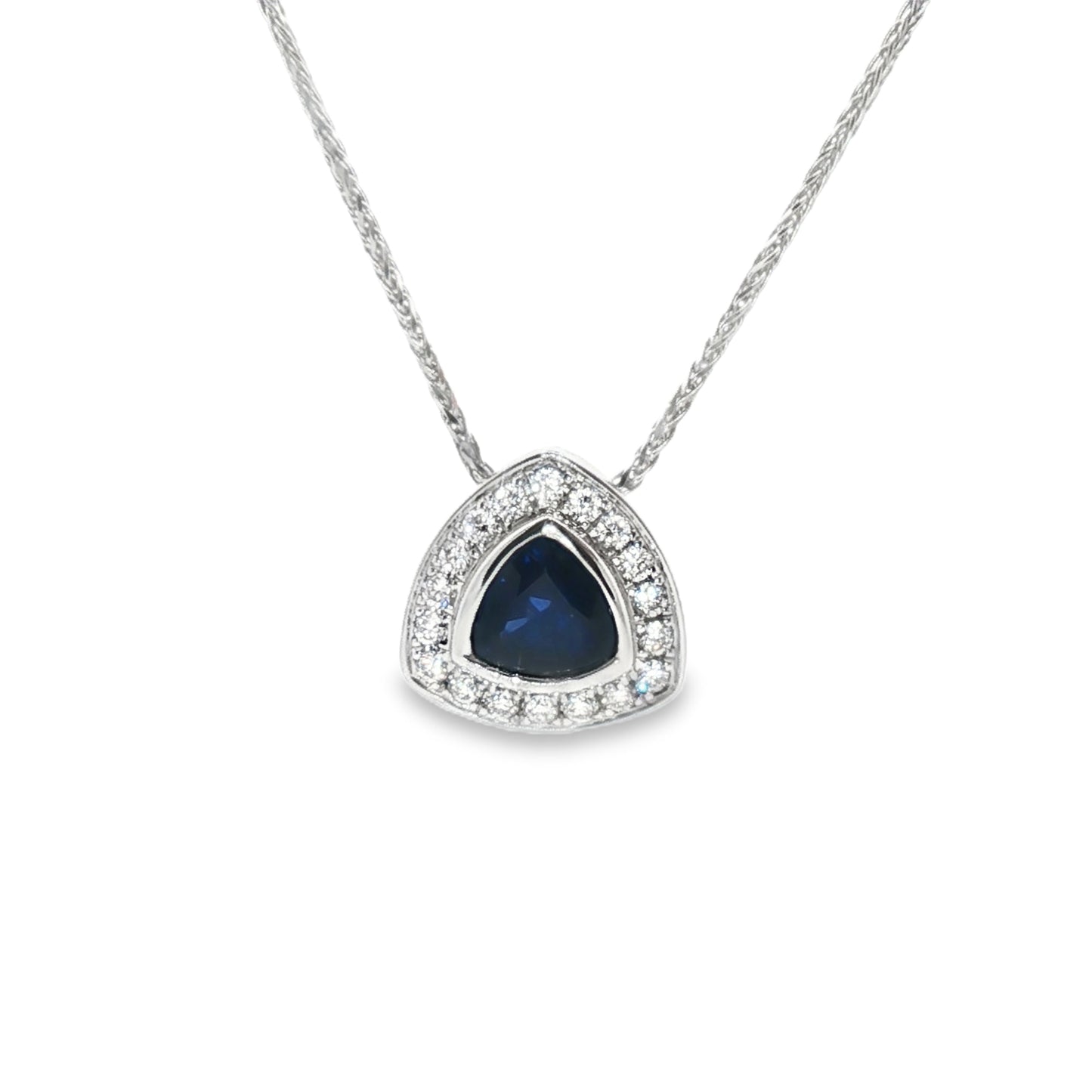 14K Trillian Sapphire & Diamond Halo Pendant