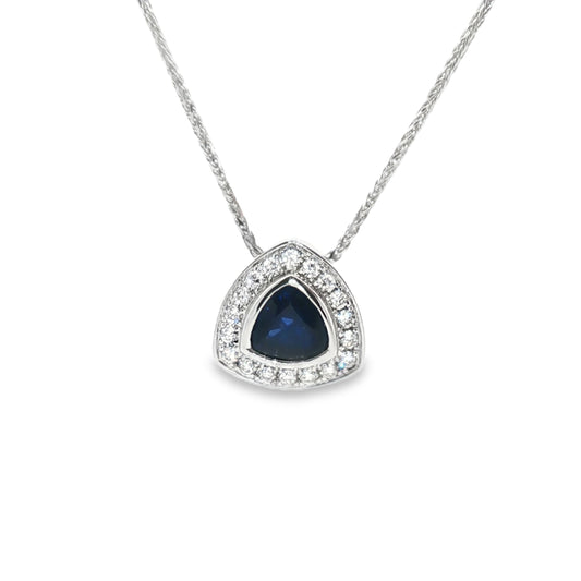 14K Trillian Sapphire & Diamond Halo Pendant