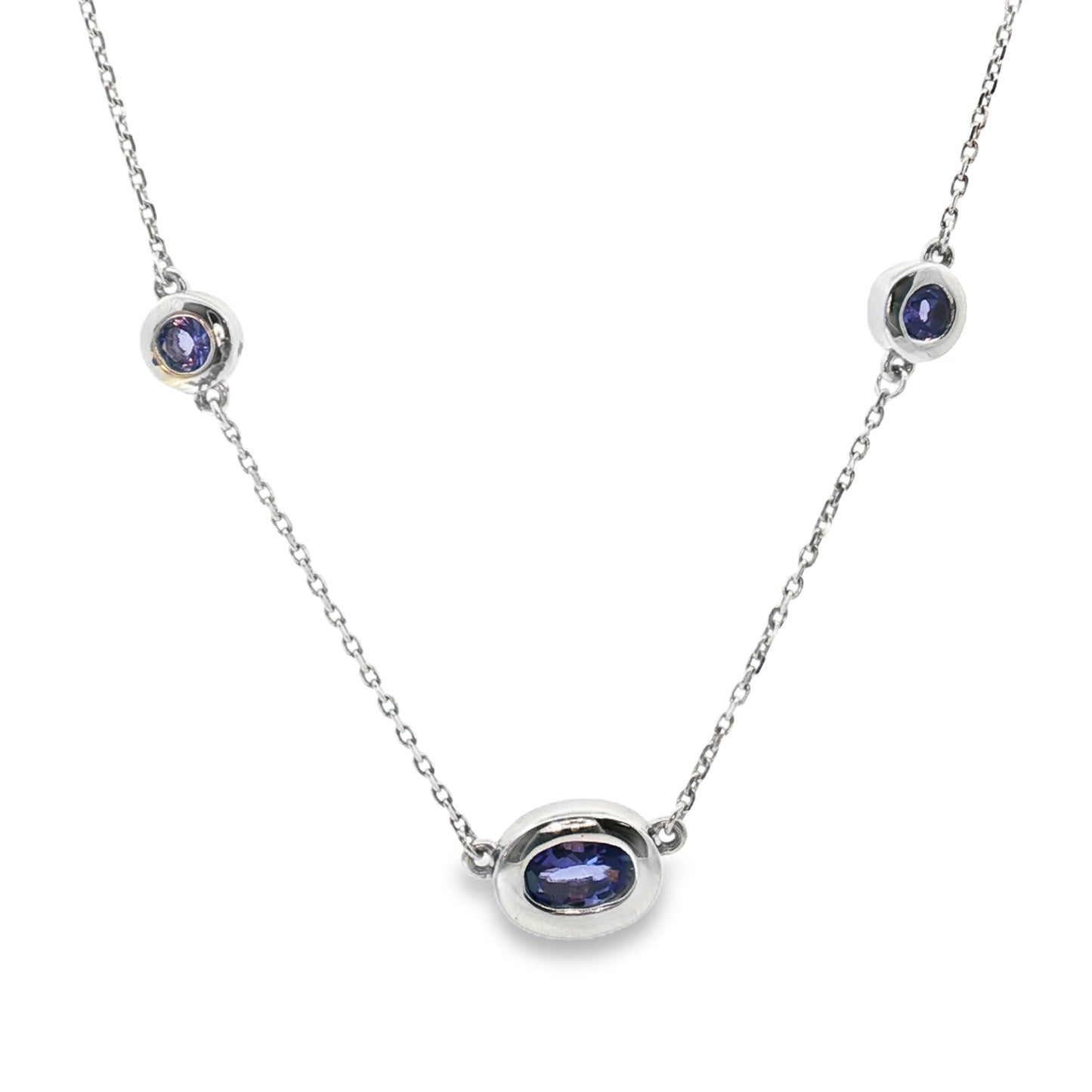 18K East West Wide Bezel Oval Tanzanite Stationary Necklace