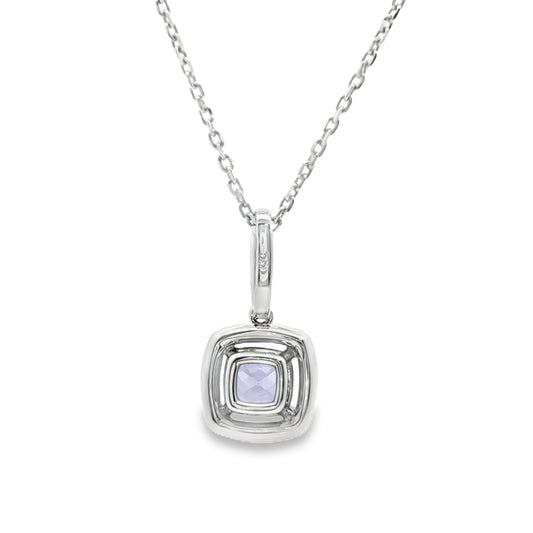 14 Karat White Gold Tanzanite Cushion Halo Pendant