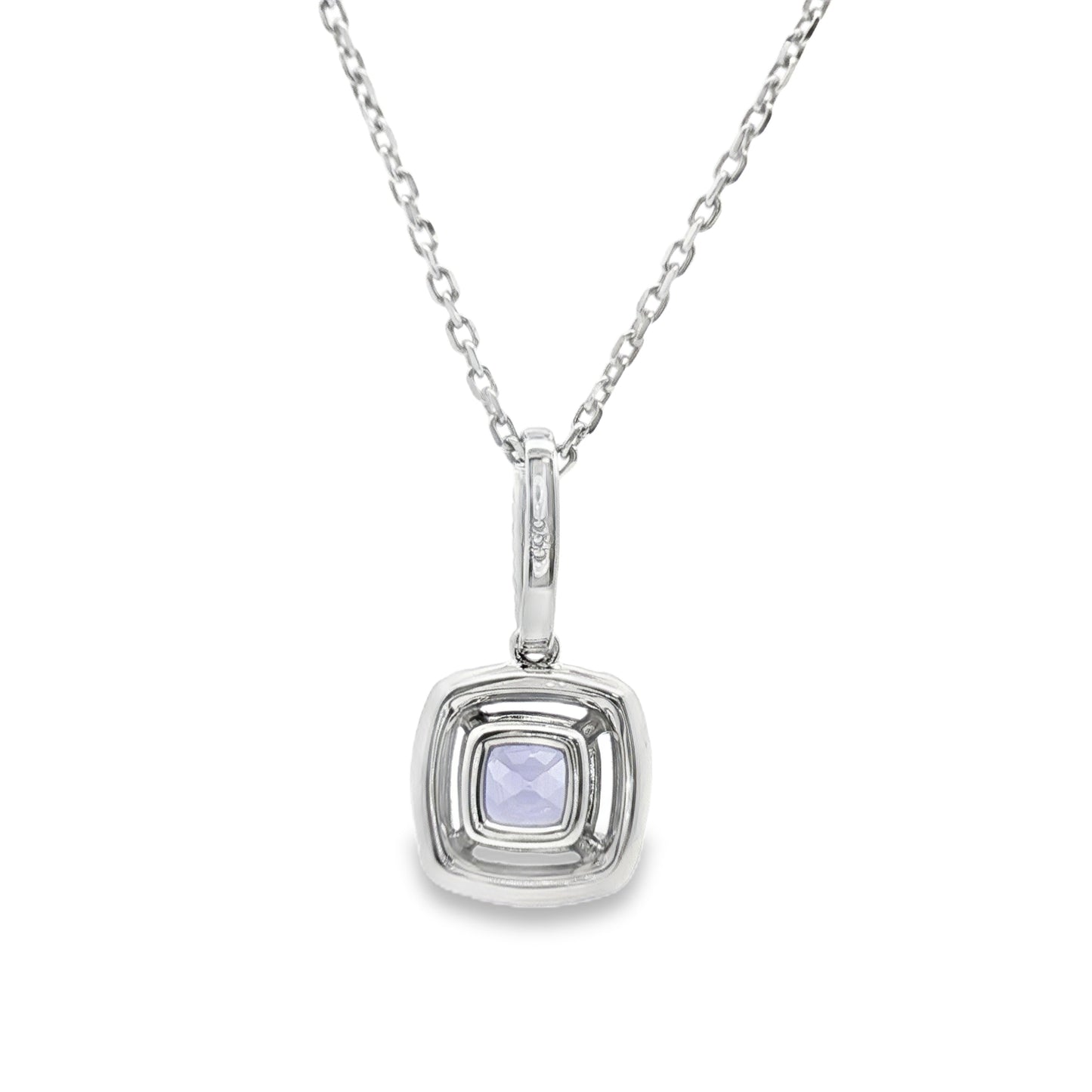 14 Karat White Gold Tanzanite Cushion Halo Pendant