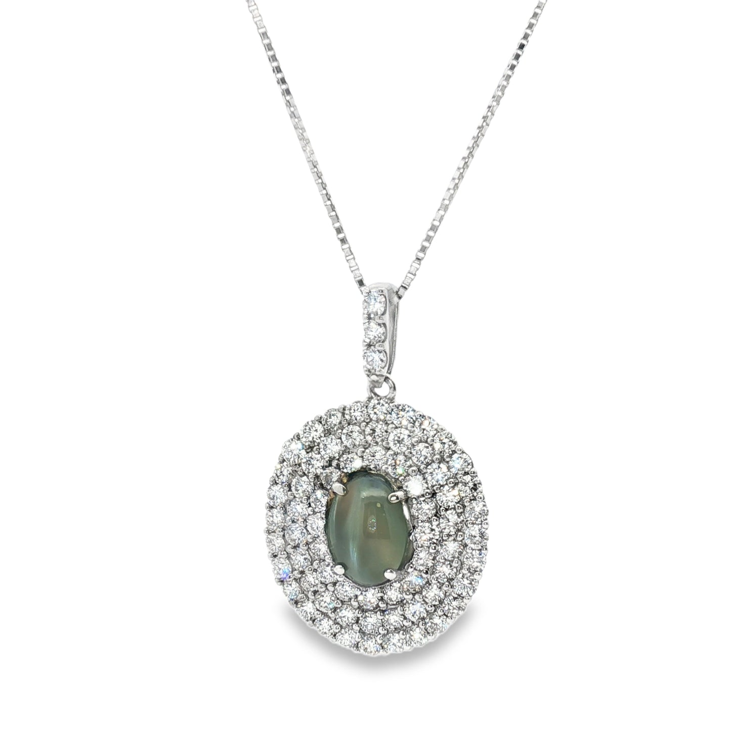 Platinum Triple Halo Cabochon Alexandrite Pendant