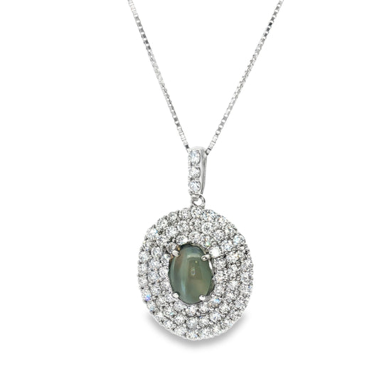 Platinum Triple Halo Cabochon Alexandrite Pendant