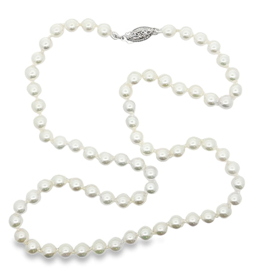 14 Karat White Gold Single Strand Akoya Pearl Necklace