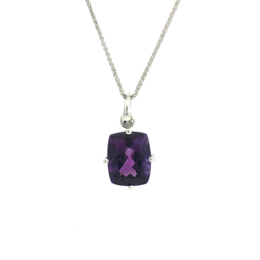14 Karat White Gold Amethyst 4-Prong Pendant