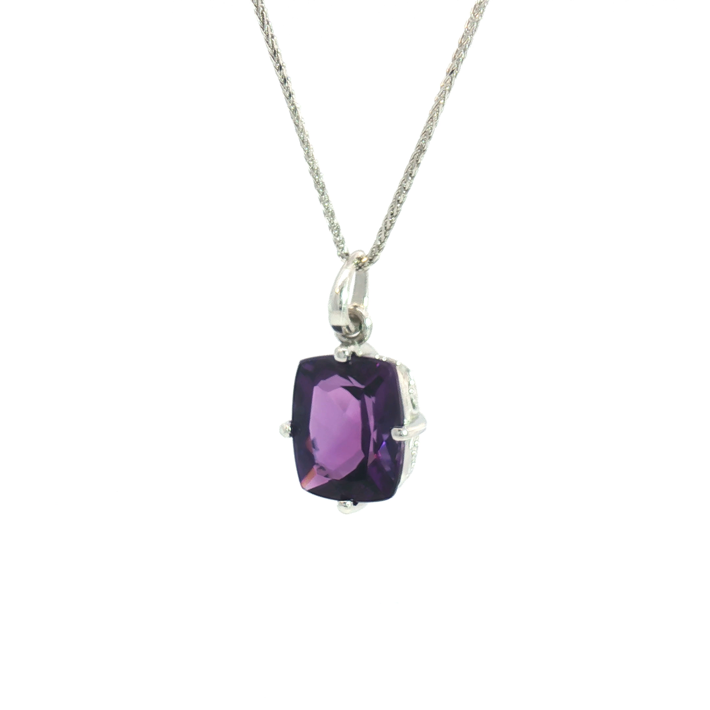 14 Karat White Gold Amethyst 4-Prong Pendant