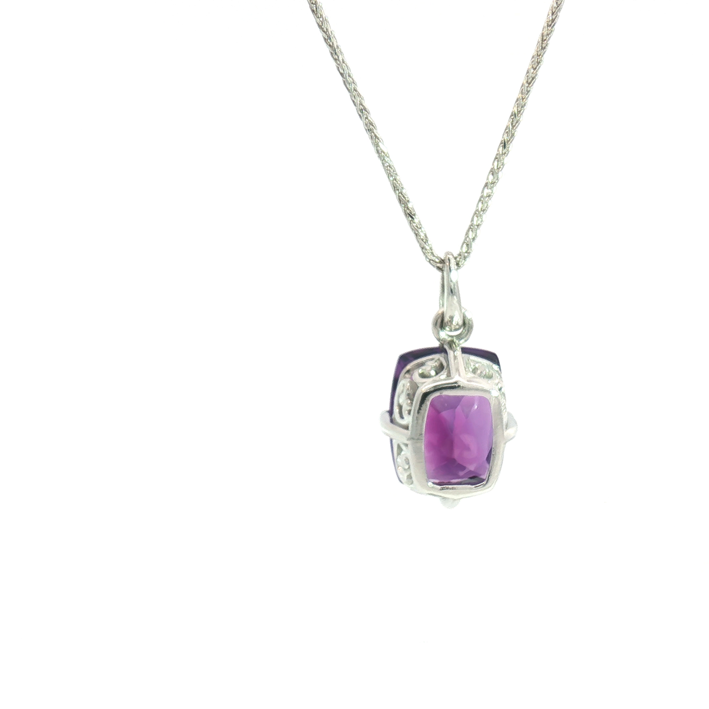 14 Karat White Gold Amethyst 4-Prong Pendant