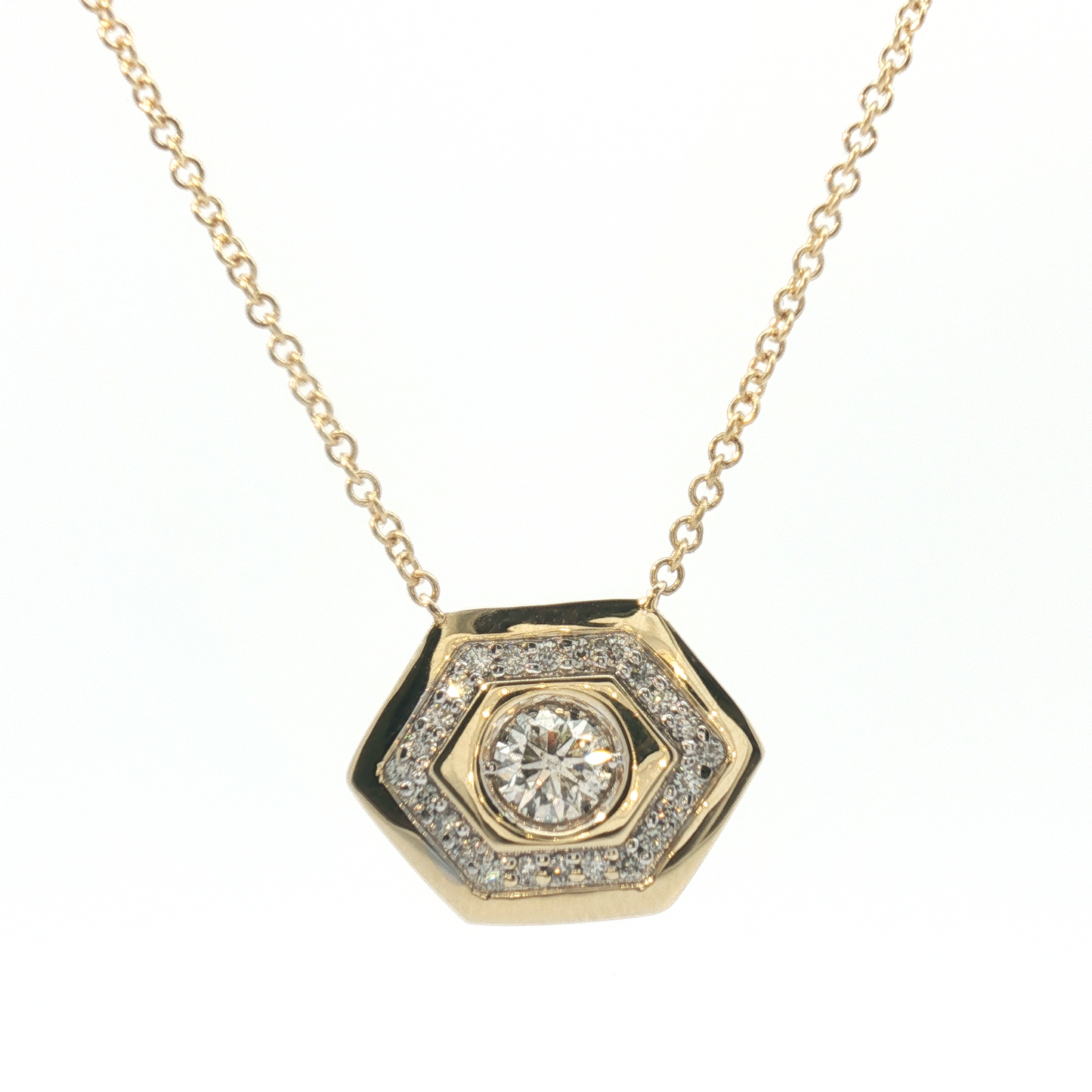 14K Elongated Hex Stationary Diamond Necklace