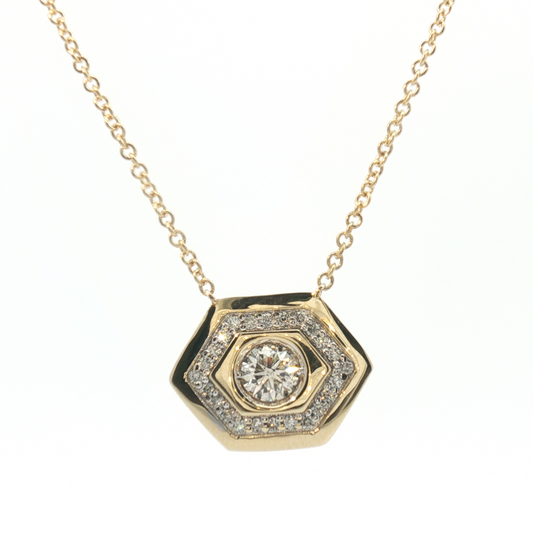 14K Elongated Hex Stationary Diamond Necklace