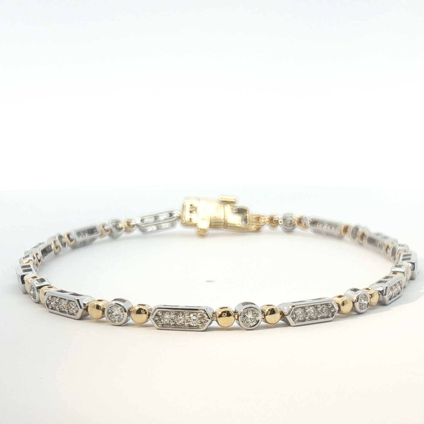 14K Two Tone Pattern Bead Diamond Bracelet