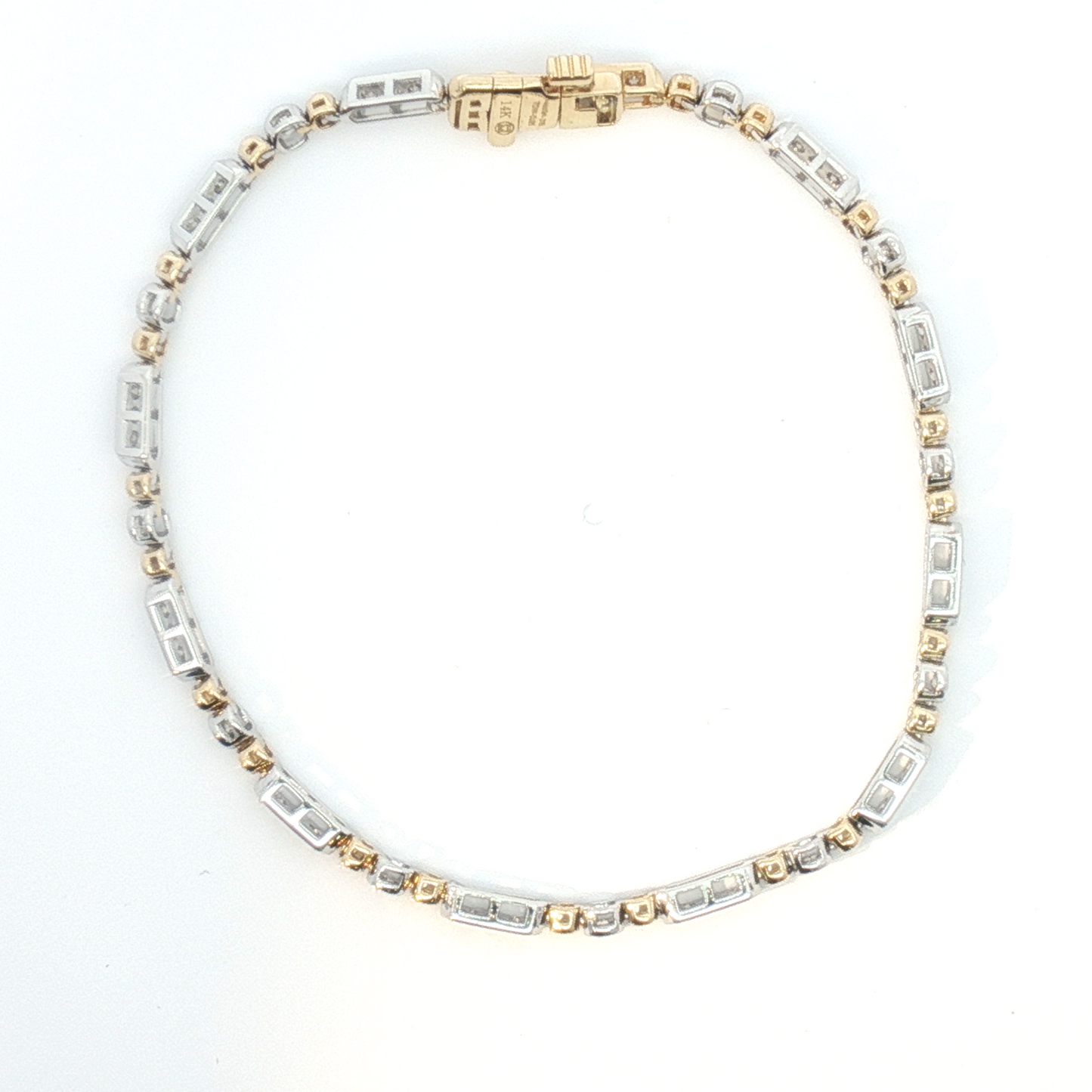 14K Two Tone Pattern Bead Diamond Bracelet