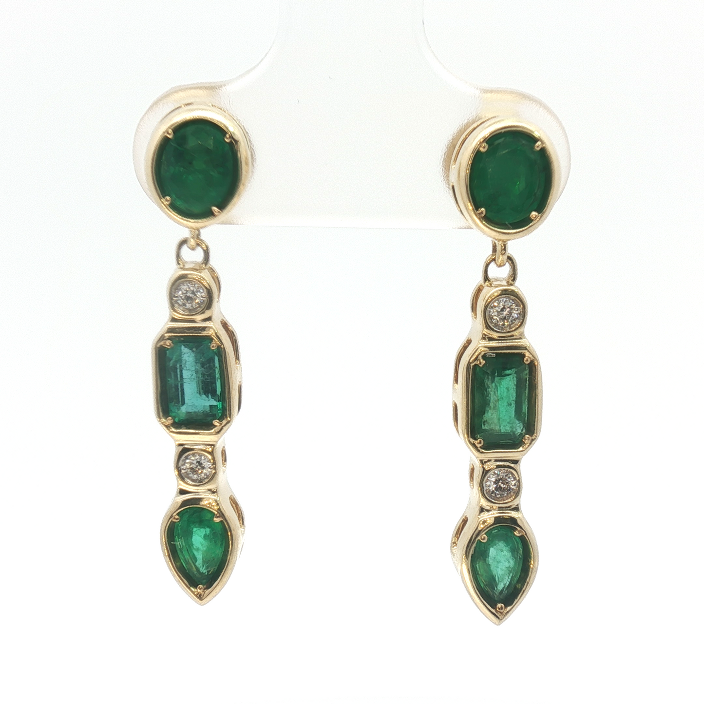 14K Multi-Shape Emerald Bezel Dangle Earrings