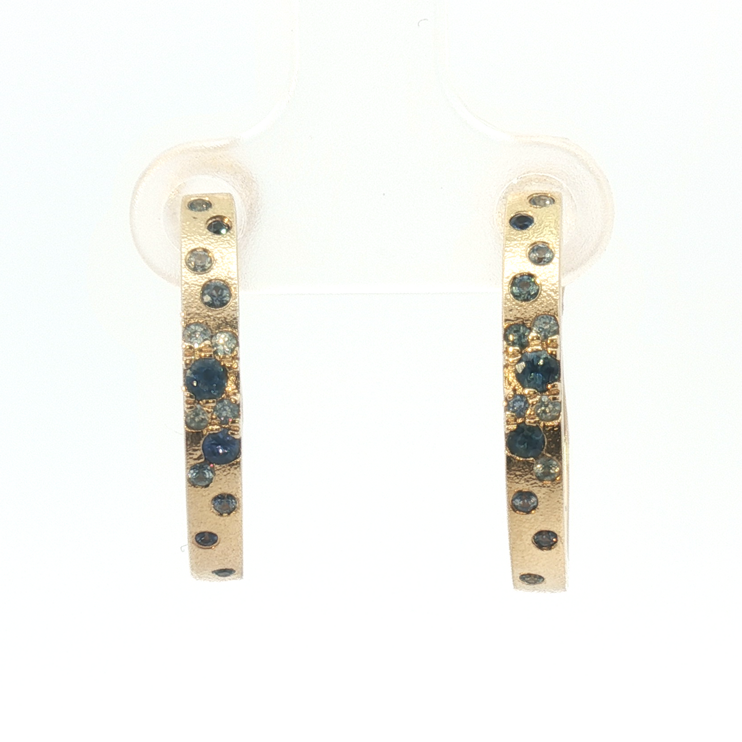 14K Satin Scattered Blue Sapphire Omega Back Hoop Earrings