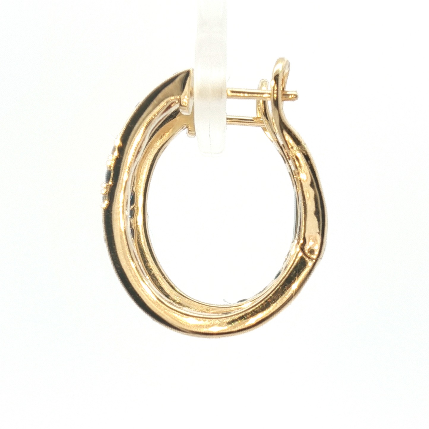 14K Satin Scattered Blue Sapphire Omega Back Hoop Earrings