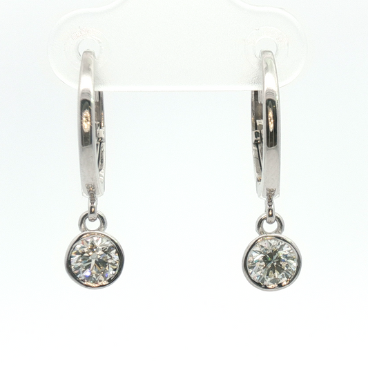 14K Bezel Round Diamond Leverback Earrings