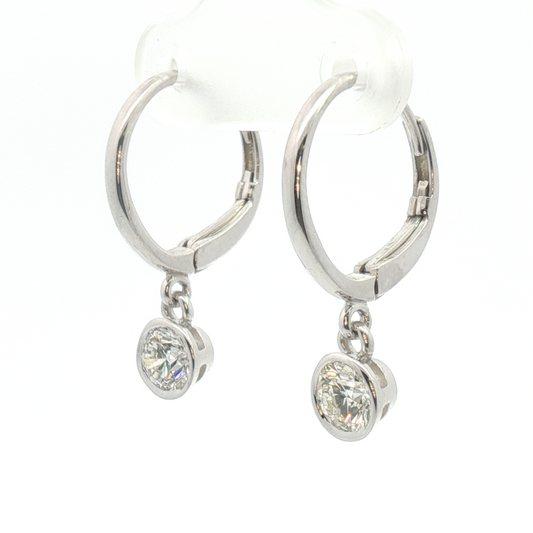 14K Bezel Round Diamond Leverback Earrings