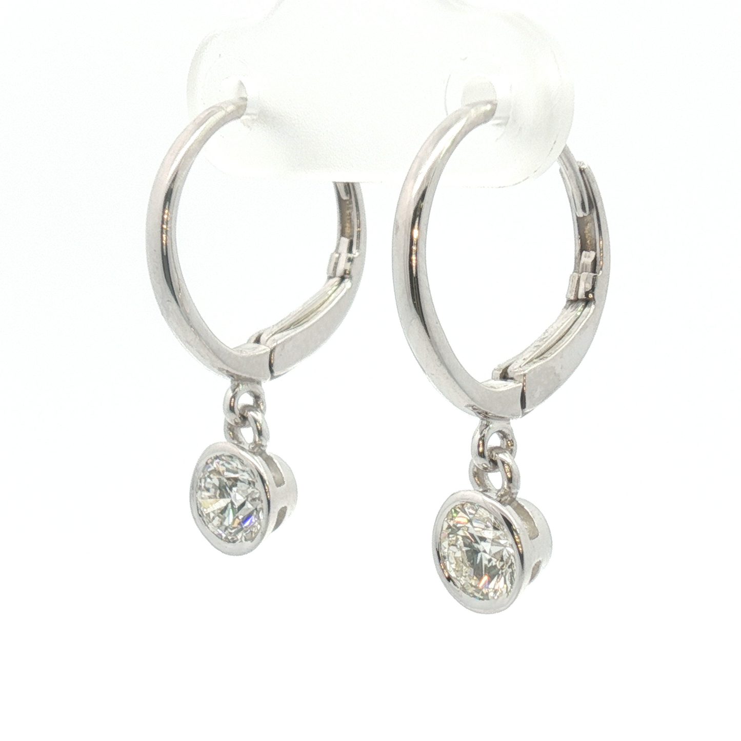 14K Bezel Round Diamond Leverback Earrings