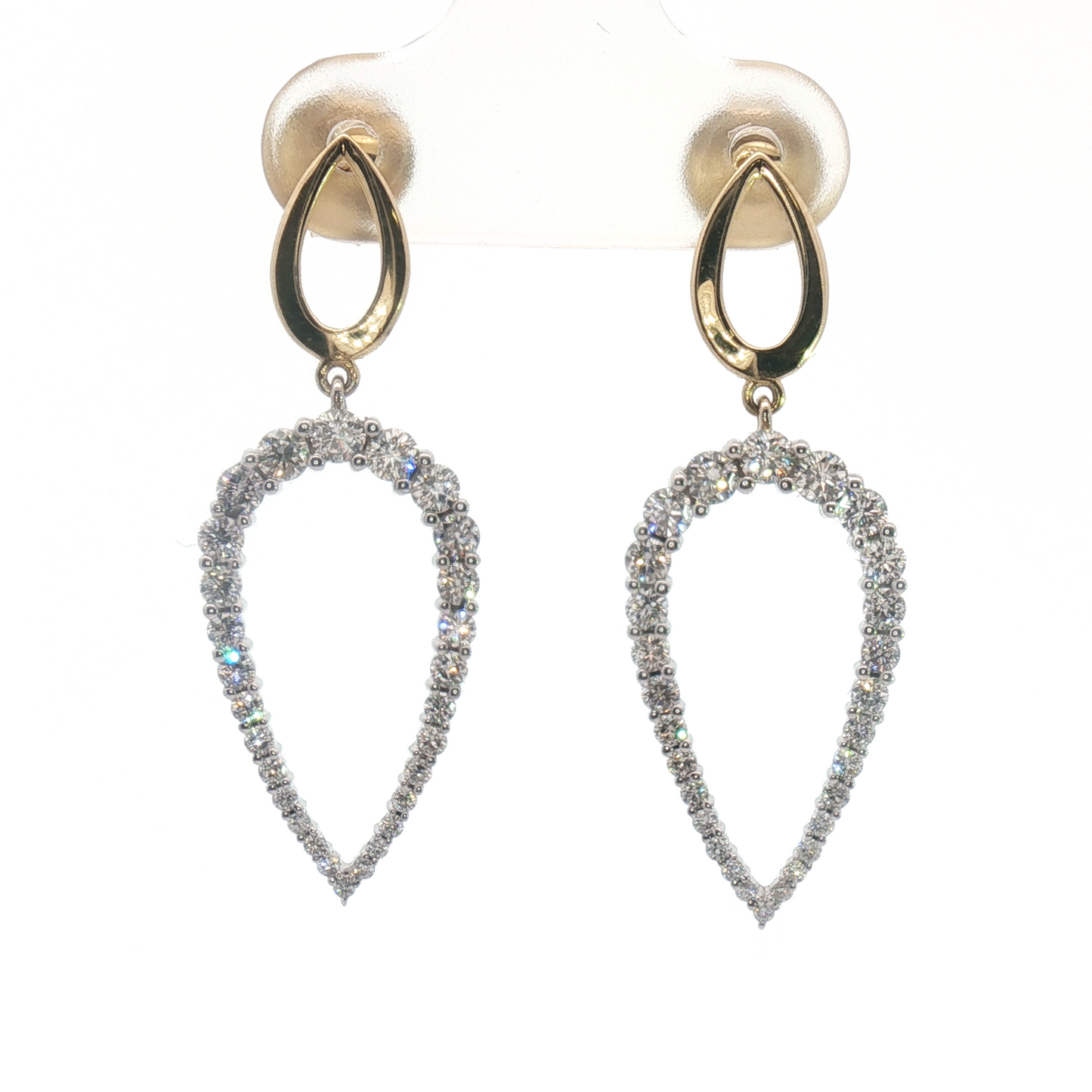 14K Two Tone Open Teardrop Diamond Stud Dangle Earrings