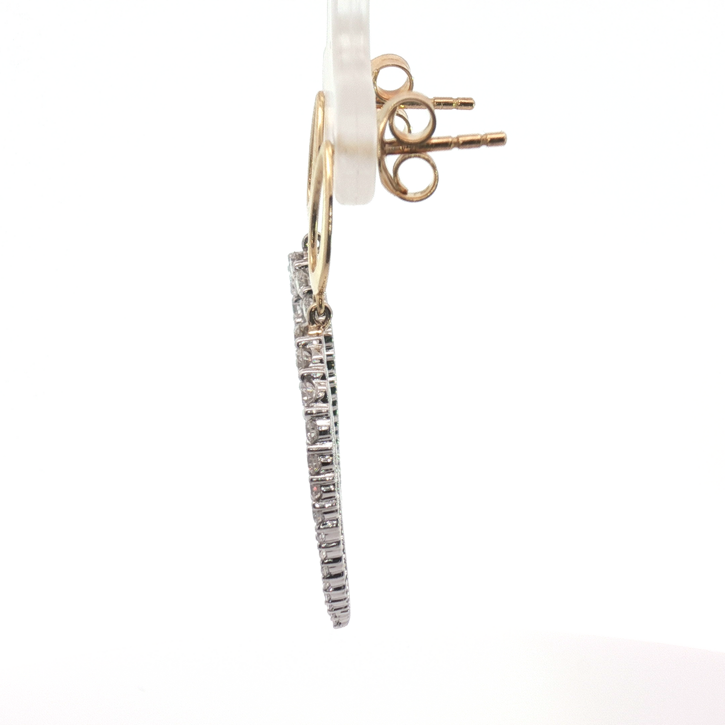 14K Two Tone Open Teardrop Diamond Stud Dangle Earrings