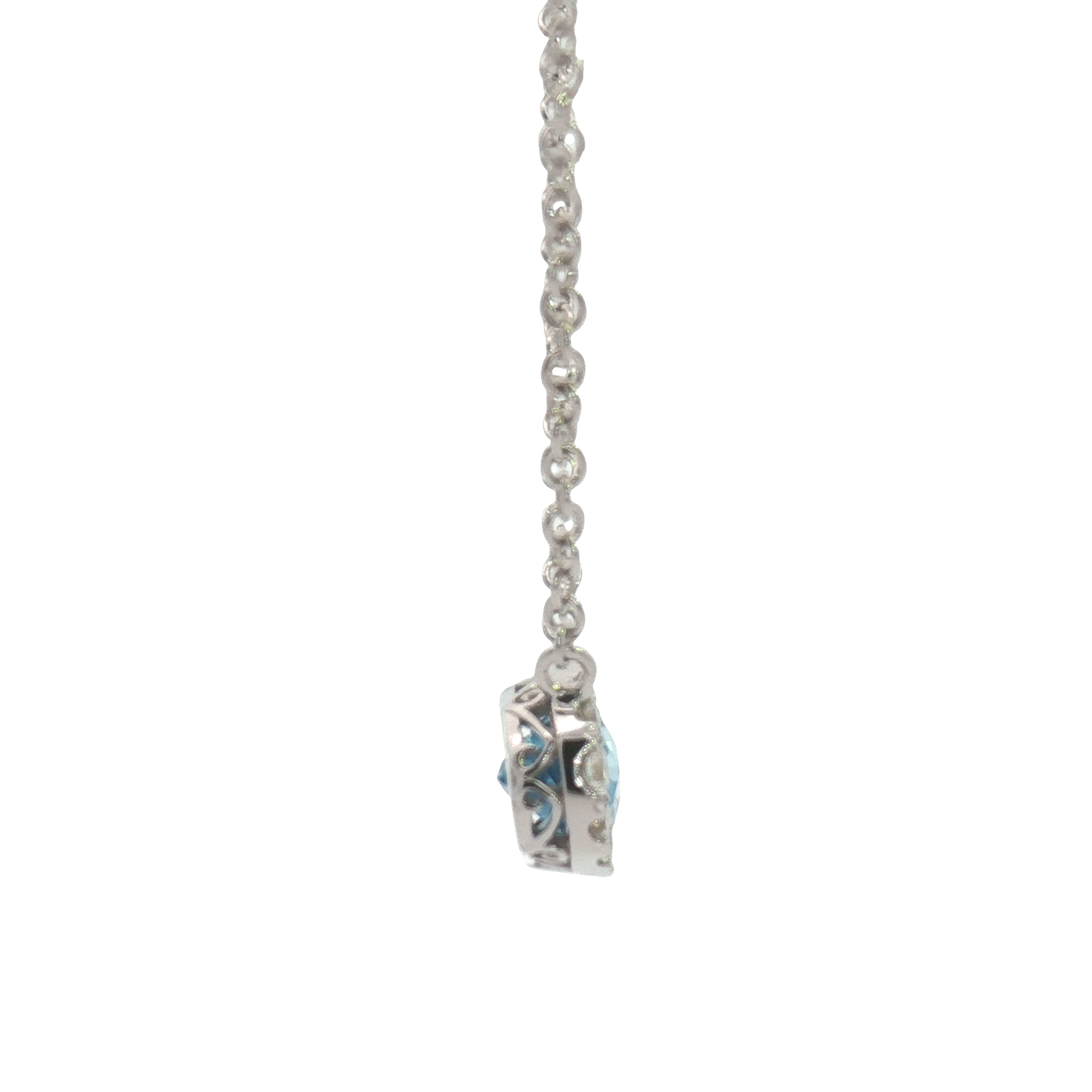 14K East West Milgrain Frame Checkerboard Blue Topaz Stationary Necklace