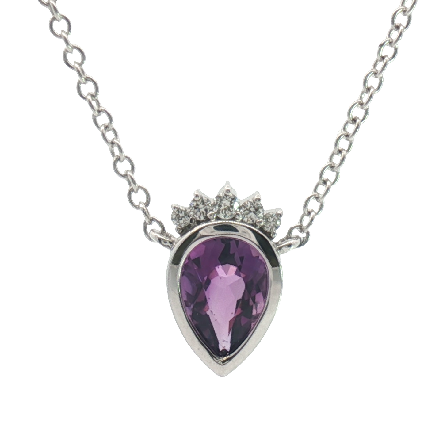 14K Crown & Bezel Pear Amethyst Stationary Necklace