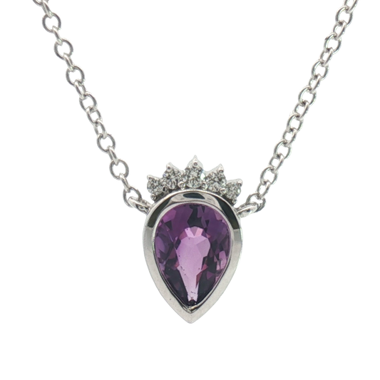 14K Crown & Bezel Pear Amethyst Stationary Necklace